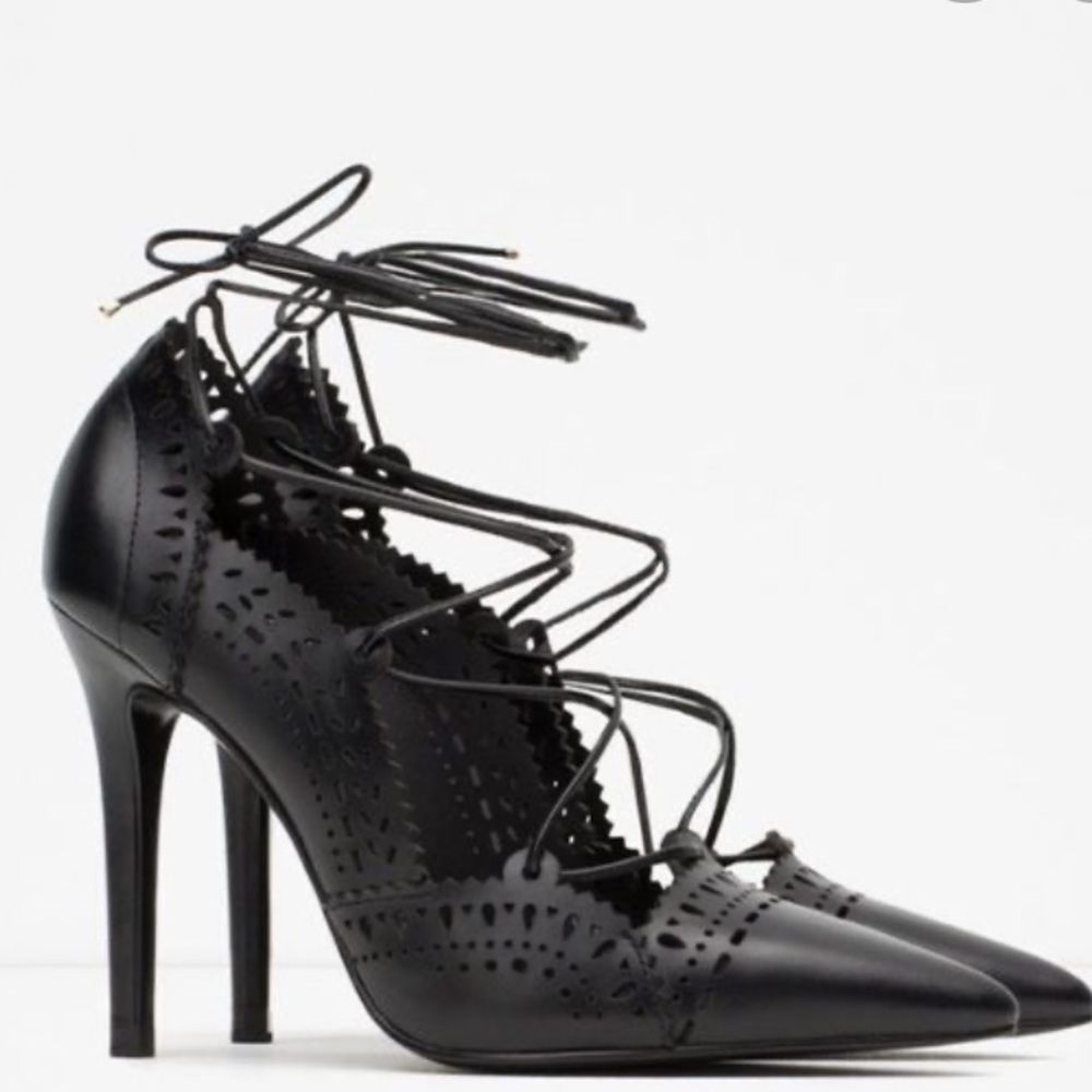 ZARA tie up lace heels